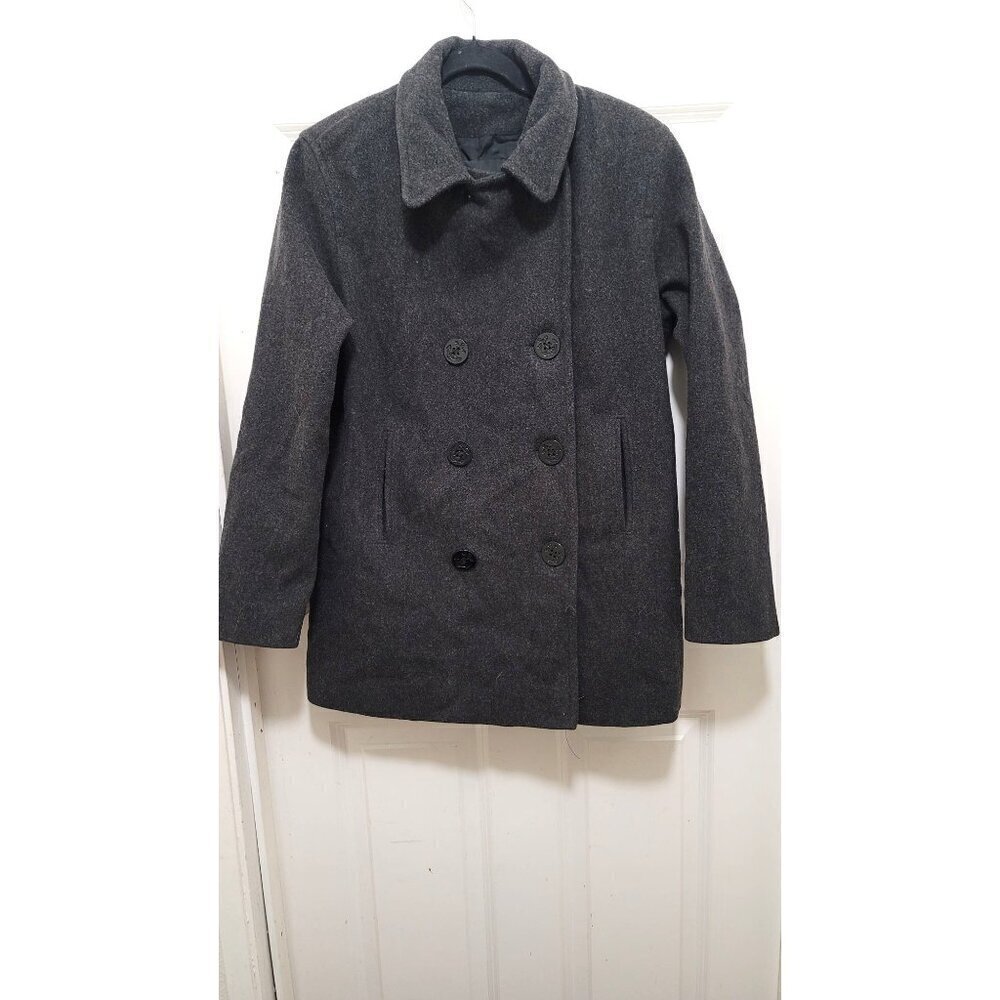 VTG J.PERCY ‎ Women's 6 Double-Breasted Peacoat 100% Wool Charcoal Gray Preppy